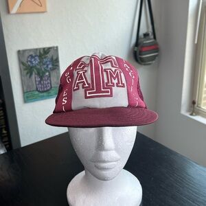 Maroon silver - trucker flat bill vintage- mesh SnapBack cap - bill bent at base